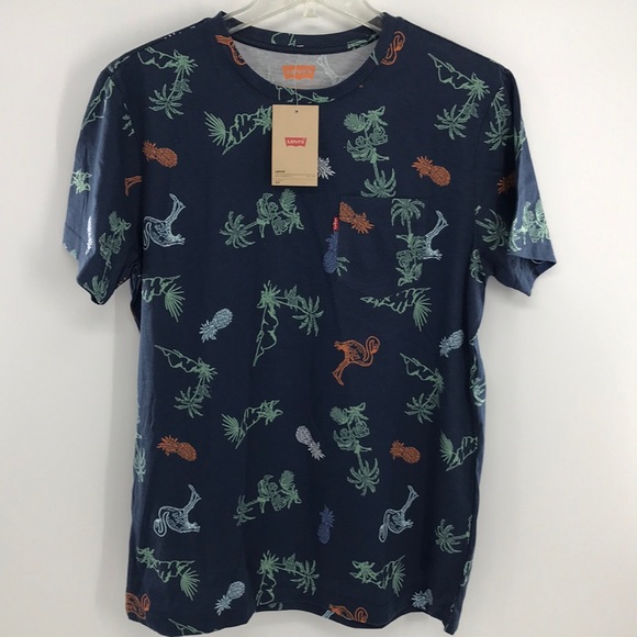 Levi's Other - NEW Levis Top Dress Blues Shirt Tropical Print Palm Blue Size Medium